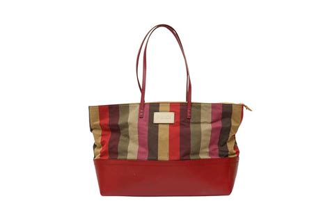 FENDI Pequin Striped Medium Roll Tote Bordeaux Multicolor 